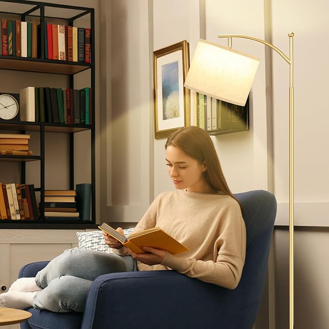 Ambimall 60" Floor Lamps for Living Room with 3 Color Temperatures, Gold Standing Lamp with White Marble Base, Modern Tall Lamps for Bedroom Office, 9W LED Bulb Included