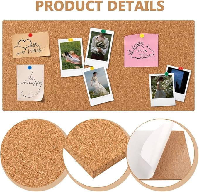 2 Pack Rectangle Cork Boards for Walls,1/2" Thick Cork Tiles with 20 Push Pins,Self-Adhesive Frameless Bulletin Board for School,Home & Office(Size:17x8x0.5 inch)