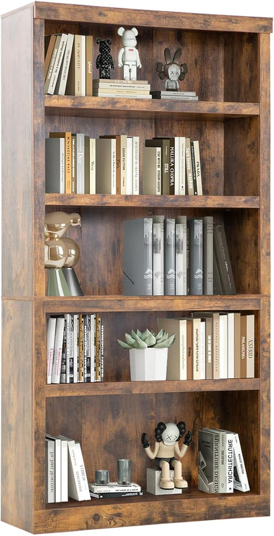 PayLessHere 5-Tier Bookcase Bookshelf Wooden Bookshelf with Thickened Laminates for Living Room, Bedroom, Office Open Storage Shelf Study Bookshelves Book Case