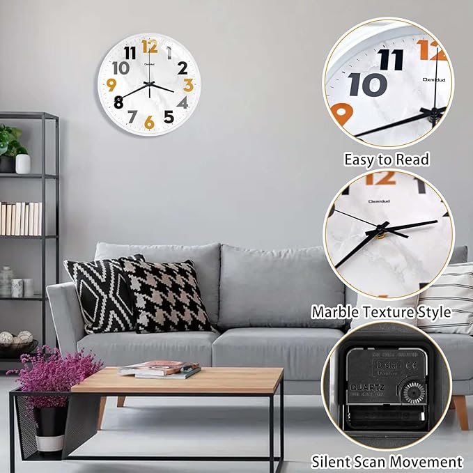 Wall Clock, 10'' Easy to Read Silent Non-Ticking Modern Wall Clocks for Bedroom, Living Room, Kitchen, Office, School Home Decor, Gifts for Christmas Birthday (White)