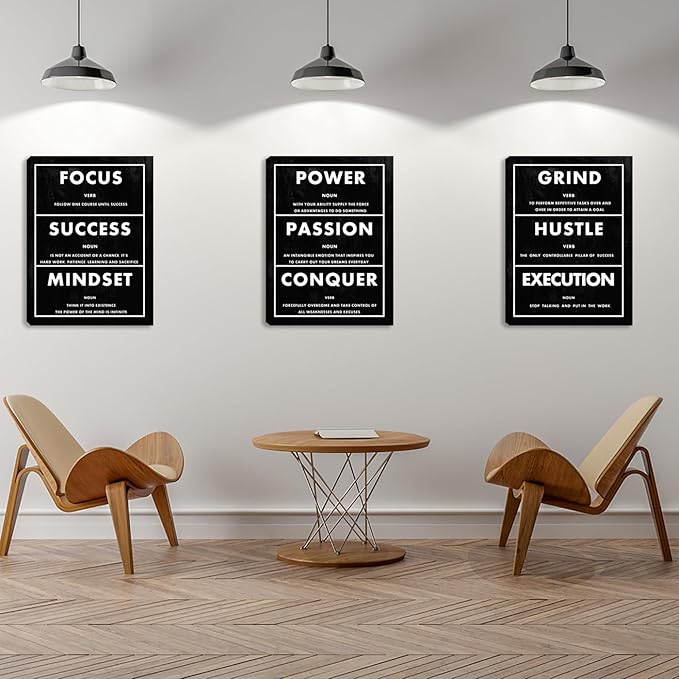 Inspirational Canvas Paintings 3 Pieces Motivational Office Wall Art Success Wall Decor Hustle Quotes Posters Wall Picture Framed Artwork Living Room Bedroom Home Decoration (48" Wx24 H)