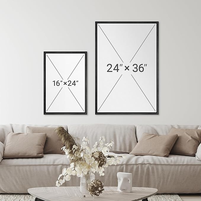 SIGNFORD Framed Canvas Print Wall Art Dark Abstract Moody Minimalist Illustrations Modern Art Decorative Bohemian Relax/Calm for Living Room, Bedroom, Office - 16"x24" Black