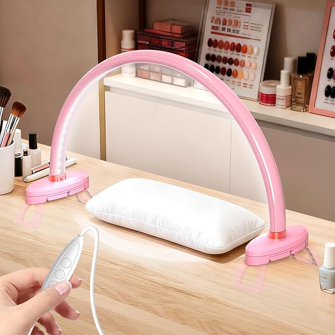 Yokilly Arc Half Moon Light: 16" Half Moon Light with Foldable Bracket for Desk Salon Table Use - No Flicker & Shadow-Free Desk Lamp with Stepless Brightness 3000-6500K for Manicurist Nail Tech