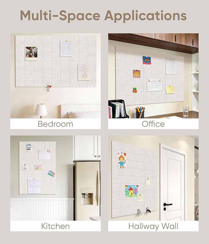 Large Cork Board for Walls 36" x 24", 6 Pack Felt Wall Tiles with Push Pins for Office Home, Pin Board Bulletin Board for Photo Pictures, Oatmeal
