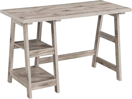 Convenience Concepts Designs2Go Trestle Desk 47" - Modern Desk or Vanity with Shelves, for Office, Dorm, Living Room, Sandstone