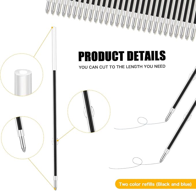 Outus 30 Pieces 0.7 mm Retractable Pen Refills Replacement Ballpoint Pen Refills Black and Blue Ink Pen Refills for Retractable Pen Office School Supplies, 107 mm in Length