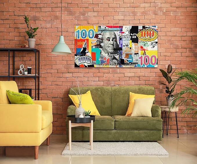 Yatsen Bridge Colorful Artwork for Home Walls Large Dollar Money Canvas Wall Picture Color Graffiti Money Art Print Gift Choice for Women Men Gallery-Wrapped Easy to Hang-48x24 inches