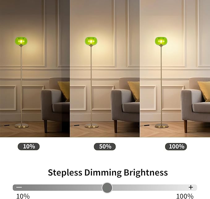 MAYNA Globe Floor Lamp, Emerald Green Round Glass Standing Lamp with Built-in Timer Switch, Gold Tall Vintage Lamps for Living Room Bedroom, 2700K LED Bulb Included