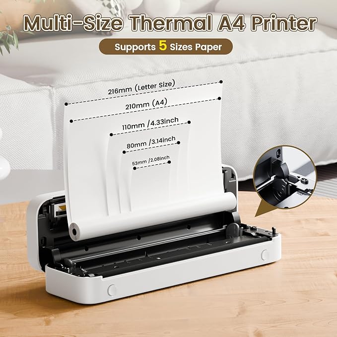 Phomemo Portable Thermal Printers for Travel, Inkless Portable Printer Support 8.5'' x 11'' US Letter Size, Wireless Printer Compatible with iOS, Android & Laptop for Office,Home,