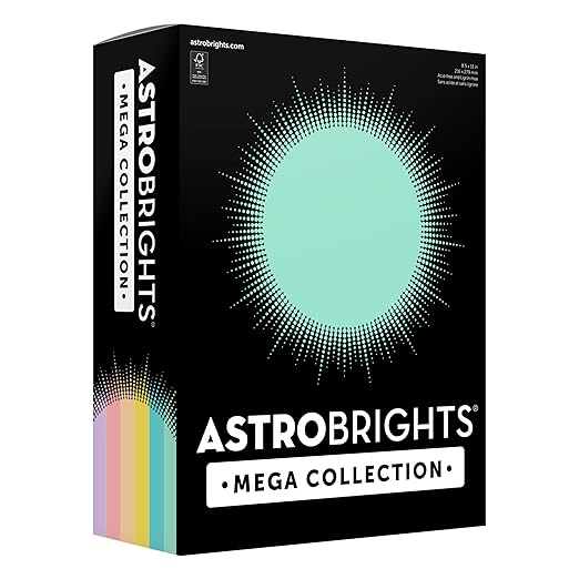 Astrobrights Mega Collection, Colored Paper, Punchy Pastel Assortment, Expanded 6‑Colors, 624 Sheets, 24 lb/89 GSM, 8.5" x 11" - More Colors, More Sheets! (91649)