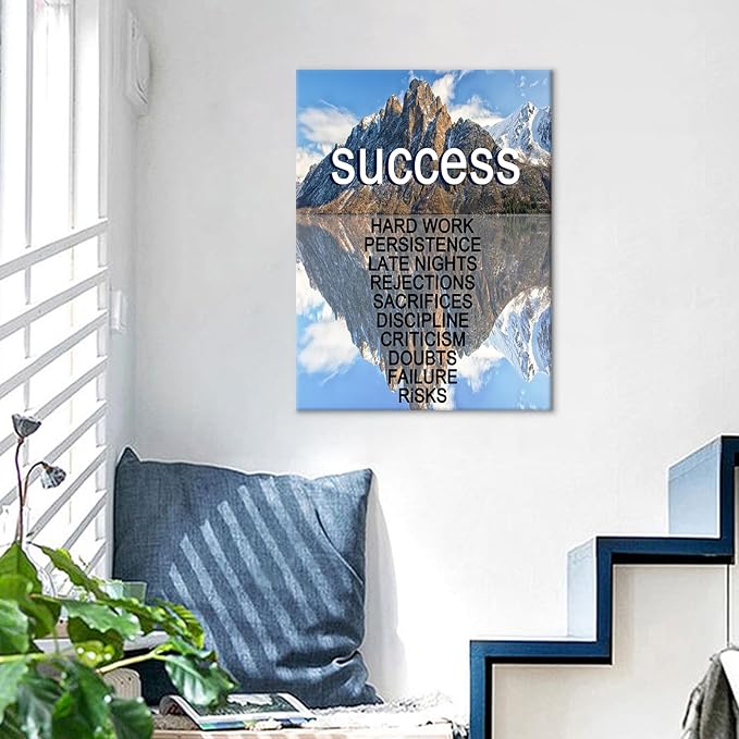 Motivational Snow Mountain Poster Print Canvas Wall Art Office Decor Inspirational Entrepreneur Quotes Picture Painting for Bedroom Classroom Workplace Wall Decoration Ready to Hang [18''Hx24''W]