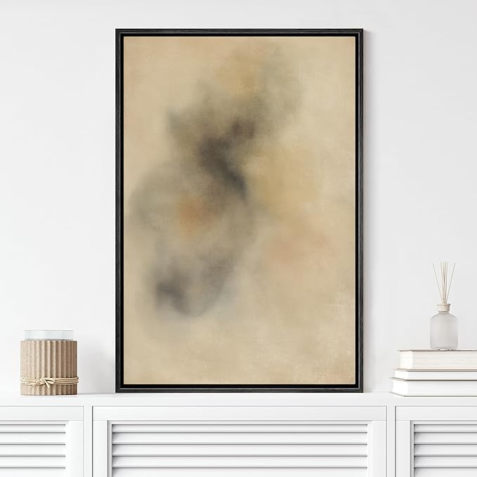 MUDECOR Framed Canvas Print Wall Art Soft Watercolor Texture Warm Beige and Brown Tones Illustrations Minimalism Decorative Relax Colorful for Living Room, Bedroom, Office - 16"x24" BLACK