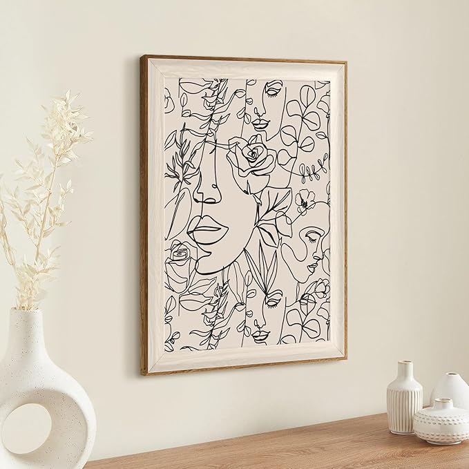 ASTRDECOR Abstract Framed Wall Art, Minimalist Boho Art Prints Women Portrait Line Art Wall Decor, Mid Century Wall Prints, Boho Wall Art Canvas for Living Room, Bedroom - 20''x30''
