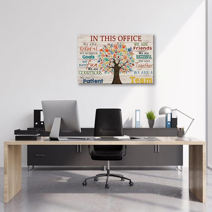 Inspirational Wall Art for Office In This Office We Are A Team Canvas Wall Decor Motivation Positive Quotes Wall Decor Colorful Tree Signs Painting Prints Artwork for Home Office 16x12in Framed