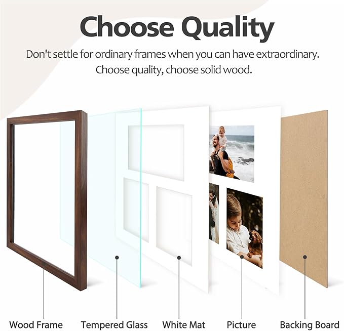 Golden State Art 11x14 Brown Wood Picture Frame - White Mat for 5x7 and 4x6 Photos - Real Glass, Sawtooth Hanger, Swivel Tabs - Wall Mounting - Great for Posters, Weddings, and Engagements