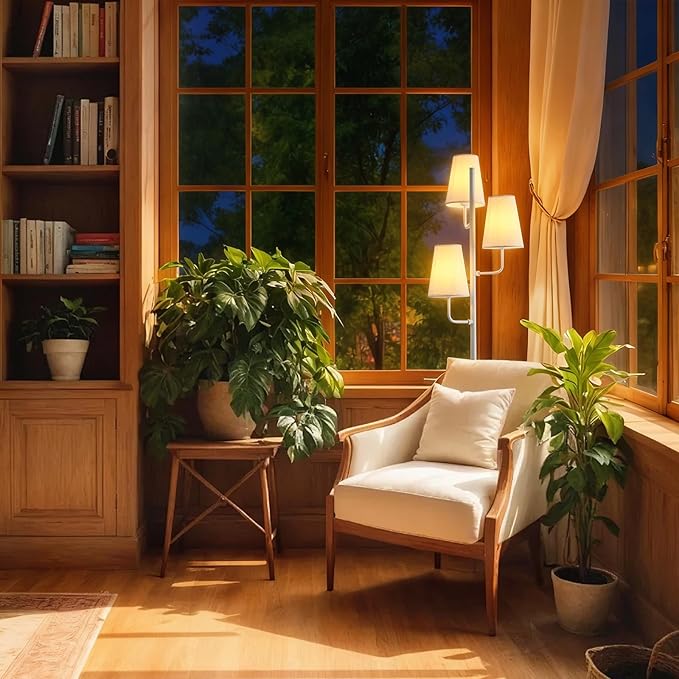Traditional Floor Lamp for Living Room:3 Light Linen Country Rustic Floor Lamp for Bedroom, White Standing Lamp with Foot Switch, Country Rustic Tall Lamp, No Bulb