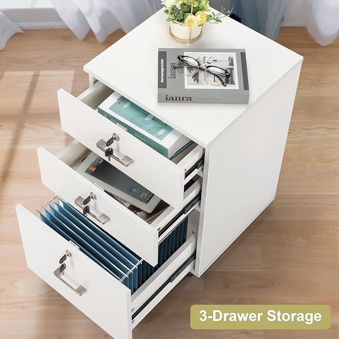 Mobile File Cabinet for Home Office, Locking Office Filing Cabinets, Rolling File Cabinet with Wheels Drawer Chest Dresser, File Cabinet, Wooden File Cabinet,Office Cabinet with Drawers 40 x 40 x 66CM