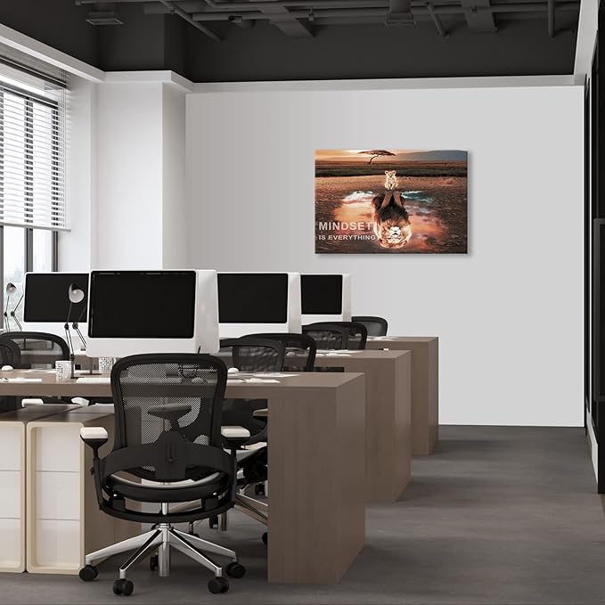 BWSPACE Mindset Is Everything Wall Art Lion Motivational Canvas Wall Art Posters Prints 1 Pieces Inspirational Quote Painting for Office Bedroom Decor (30" W x 40" H)