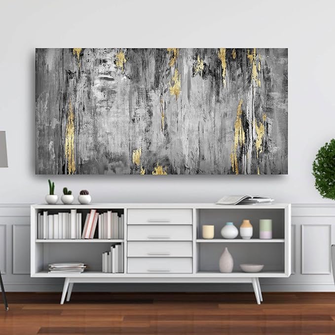 Kureful Large Abstract Canvas Wall Art Black and Grey Artwork 29"x58" Large Painting Canvas Wall Art for Living Room Wall Office Decor