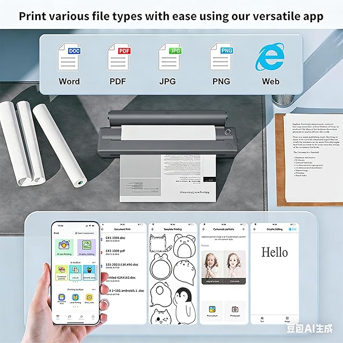 Print Pods Mini Sticker Printer Machine with 13 Rolls Paper, Portable Bluetooth Thermal Printer for Kids, Notes, Journal, DIY, Gift, Home, School, Office, Christmas