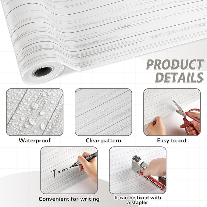 White Wood Bulletin Board Roll Wood Grain Classroom Decoration White Non-Woven Fabric Bulletin Board Background Reusable Waterproof Erasable Wall Decor for Arts Crafts Classroom Supplies 15.75" x 20ft