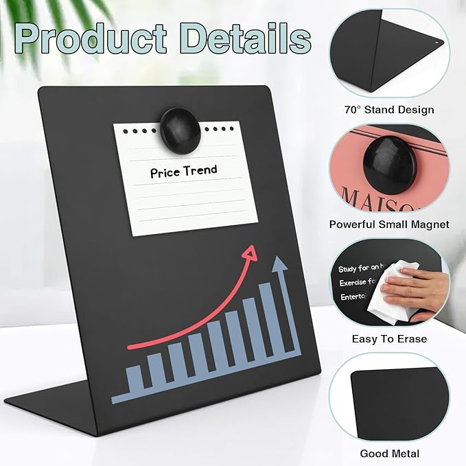 2 Pcs Magnetic Bulletin Board with Stand, 8x8 inch Magnet Display Stand Metal Tabletop Memo Board Magnetic Menu Easel Board for Home,Kitchen,School,Office Decor