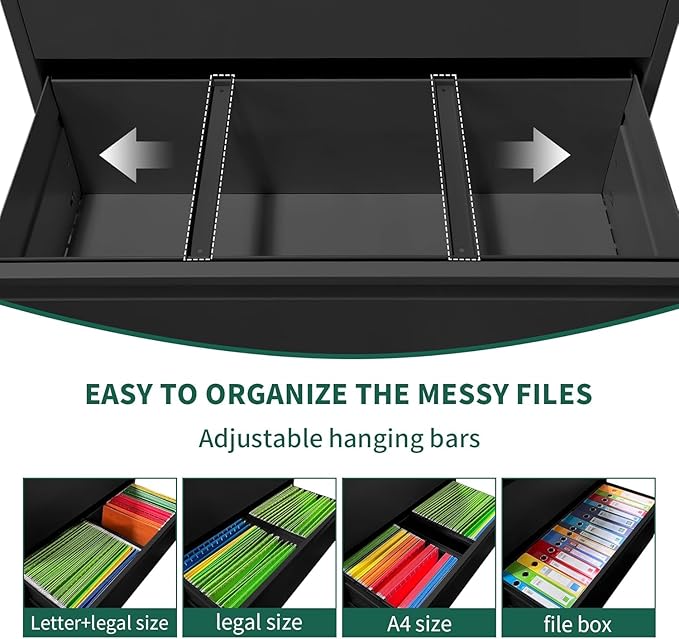 3 Drawer Lateral File Cabinet, Metal File Cabinets for Home Office with Lock, Large Filing Storage Cabinet Printer Stand, Steel Wide File Cabinet for Legal/A4/F4/Letter,Require Assembly,Black