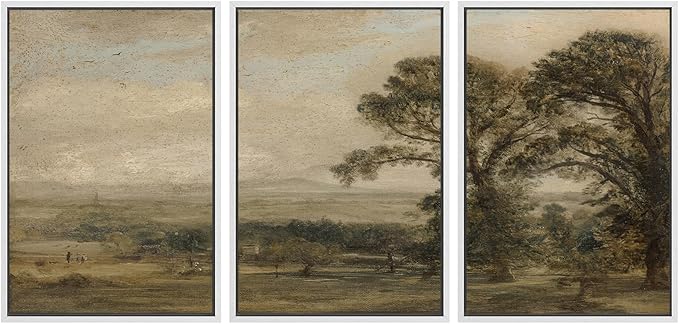 SIGNWIN Framed Canvas Print Wall Art Set Vintage Countryside Landscape Classic Pastoral Scenery Illustrations Modern Art Decorative Abstract for Living Room, Bedroom, Office - 24"x36"x3 White