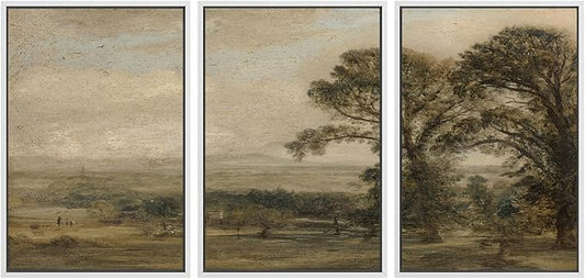 SIGNWIN Framed Canvas Print Wall Art Set Vintage Countryside Landscape Classic Pastoral Scenery Illustrations Modern Art Decorative Abstract for Living Room, Bedroom, Office - 24"x36"x3 White