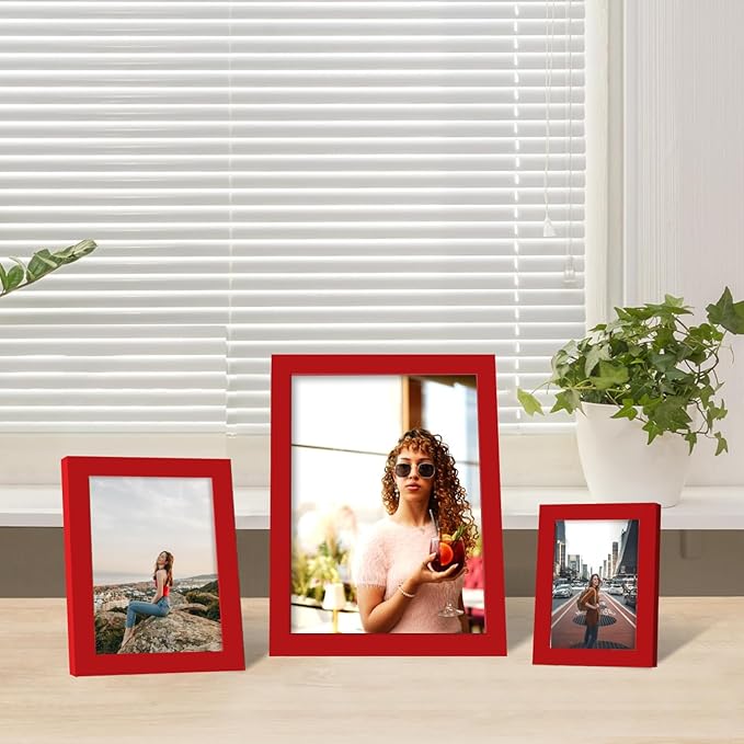 iRahmen Collage Picture Frames Set of 10, Wall Decor for Mounting or Tabletop Display, Family Photo Gallery Frame Set - Multi Sizes Including Two 8x10, Four 5x7, Four 4x6, HD Glass, Wooden, Christmas Red