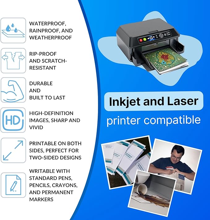 TerraSlate Waterproof Paper - Hydronote 54lb Multipurpose Copy Paper 8.5” x 11”, Bulk Printer Paper, Inkjet Printer and Laser Printer Paper Compatible - Rain/Weather/Rip-proof (1500 Sheets)
