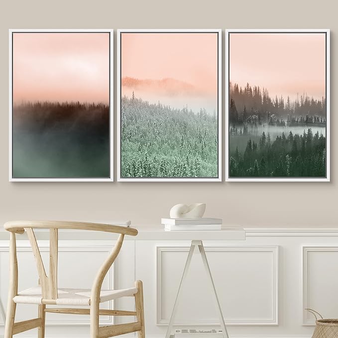 SIGNWIN Framed Canvas Print Wall Art Set Duotone Orange Green Mountain Forest Nature Wilderness Photography Modern Art Rustic Scenic Relax/Calm for Living Room, Bedroom, Office - 24"x36"x3 White