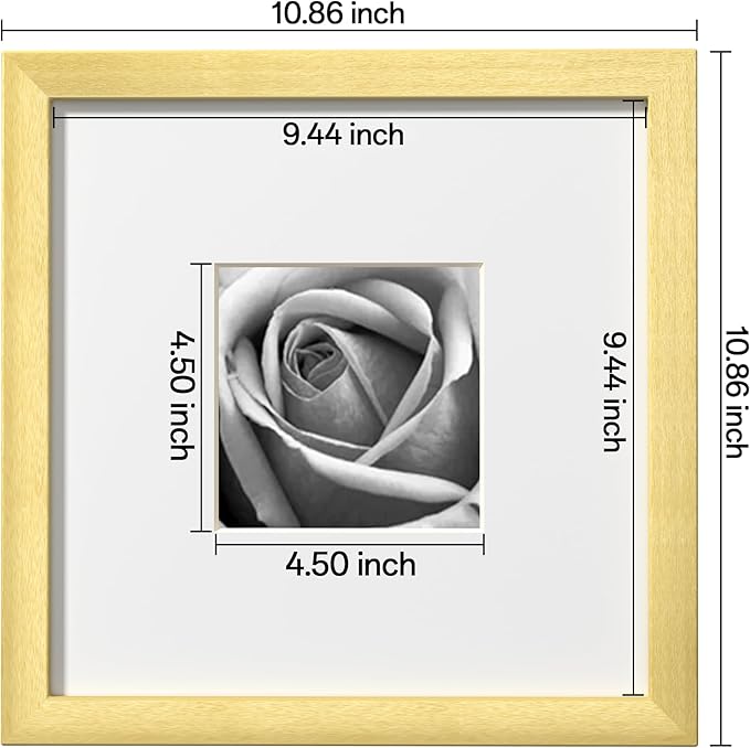eletecpro 10x10 Picture Frames Set of 9 with Mat for 5x5 Photos or without Mat for 10x10, Square Gallery Wall Decor Collage for Picture Display, Gold Frame Set for Wall Hanging