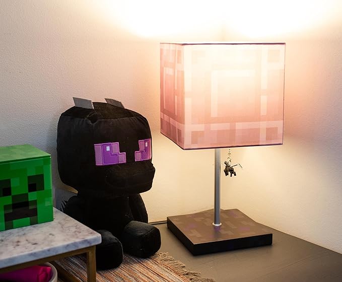 Minecraft Nether Portal Desk Lamp with Ender Dragon Pull | Nightstand Table Lamp with LED Mood Light for Bedroom, Desk, Living Room, Playroom | Home Decor Kids Room Essentials | Video Game Gifts