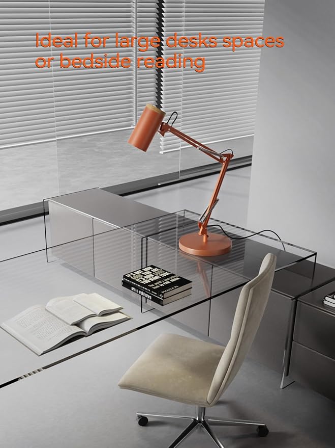 TORCHSTAR Tall Swing Arm Desk Lamp with Wooden Accent, Adjustable Large Size Max Height 31", E26 Base Metal Task Lamp, Office Desktop Lamp with On/Off Switch, for Reading, Study, Workbench, Orange