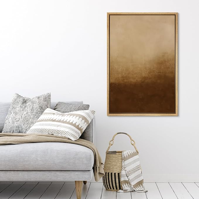 SIGNFORD Framed Canvas Print Wall Art Rust Horizon Abstract Brown Gradient Illustration Modern Art Decorative Chic Relax/Zen for Living Room, Bedroom, Office - 16"x24" Natural