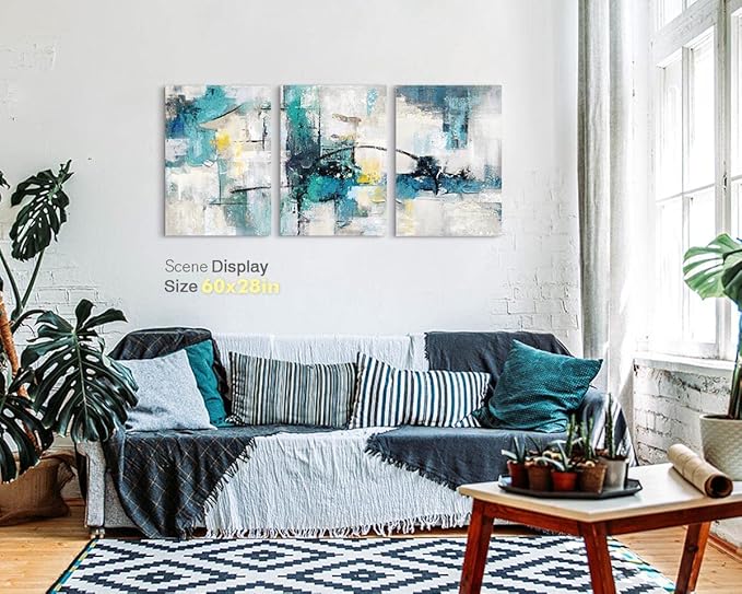 GIFTTWART Modern Abstract Wall Art – Teal Canvas Painting for Living Room, Bedroom, Dining Room, Office, Kitchen, Large 60x28 inch