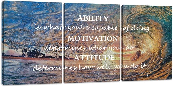 Inspirational Posters Motivational Wall Art Canvas Painting Sunrise Blue Sea Ocean Natural Landscape Wall Decor Sunset Ocean Beach Wall Art Poster Seascape Prints Artwork Wooden Framed - 36" Wx16 H