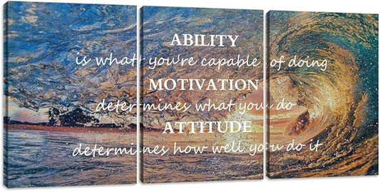 Inspirational Posters Motivational Wall Art Canvas Painting Sunrise Blue Sea Ocean Natural Landscape Wall Decor Sunset Ocean Beach Wall Art Poster Seascape Prints Artwork Wooden Framed - 36" Wx16 H