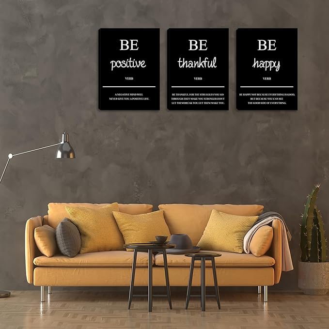 Azrosap Motivational Wall Art 3 Piece Positive Print Pictures Canvas Art for Home Office Wall Decor Poster Artwork Painting Home Decorations for Women Men Room Bedroom (60”Wx28”H)