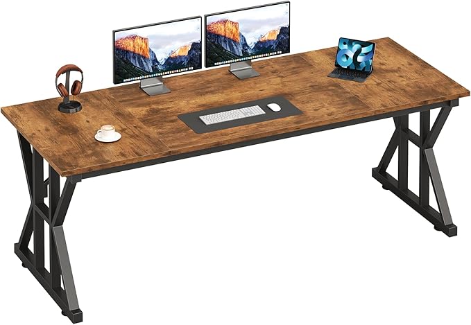 TVU 63-Inch Executive Desk, Large Office Desk with Thicken Frame, Computer Desk Modern Simple Desk for Home Office, Rustic Brown