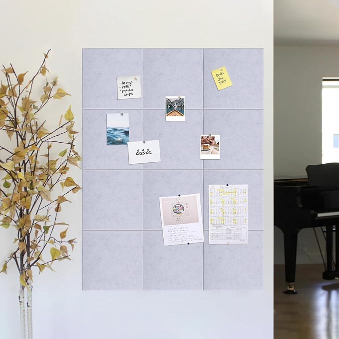 Large Bulletin Board 48"x 24" Cork Boards for Walls, 12 Pack Felt Wall Panels Photo Board, Cork Board for Office Home Pin Board