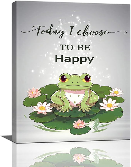 yerretin Frog Wall Art Funny Frog Lotus Pictures Wall Decor Flower Canvas Painting Modern Artwork Home Decorations for Bathroom Living Room Bedroom Office Framed 16"x20"
