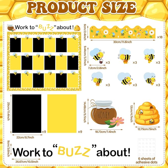 Bee Student Work Display Bulletin Board Set Sunflower Bulletin Board Decorations Bee Classroom Decor Honeybee Paper Cutouts Inspirational Student Wow Work Display for Chalkboard Back to School Supplie