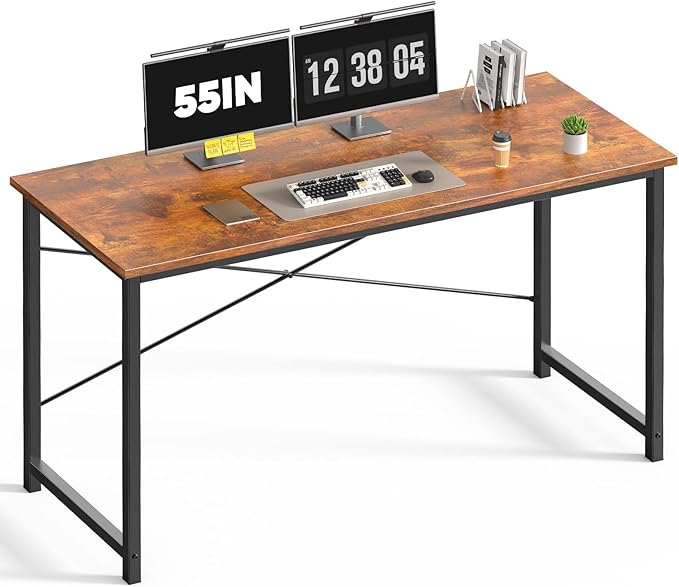 DUMOS 55 Inch Office Computer Desk Modern Simple Style Writing Study Work Table for Home Bedroom - Wood Brown