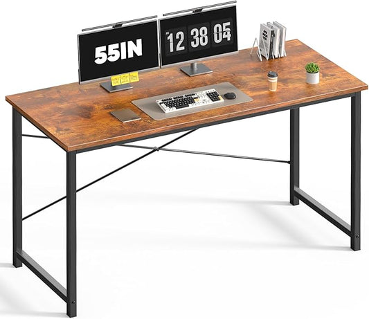 DUMOS 55 Inch Office Computer Desk Modern Simple Style Writing Study Work Table for Home Bedroom - Wood Brown