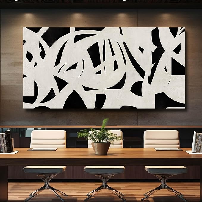 Black and White Abstract Wall Art Mid Century Wall Decor Geometric Art Posters Large Framed Wall Prints for Living Room Bedroom 29x58 Inch