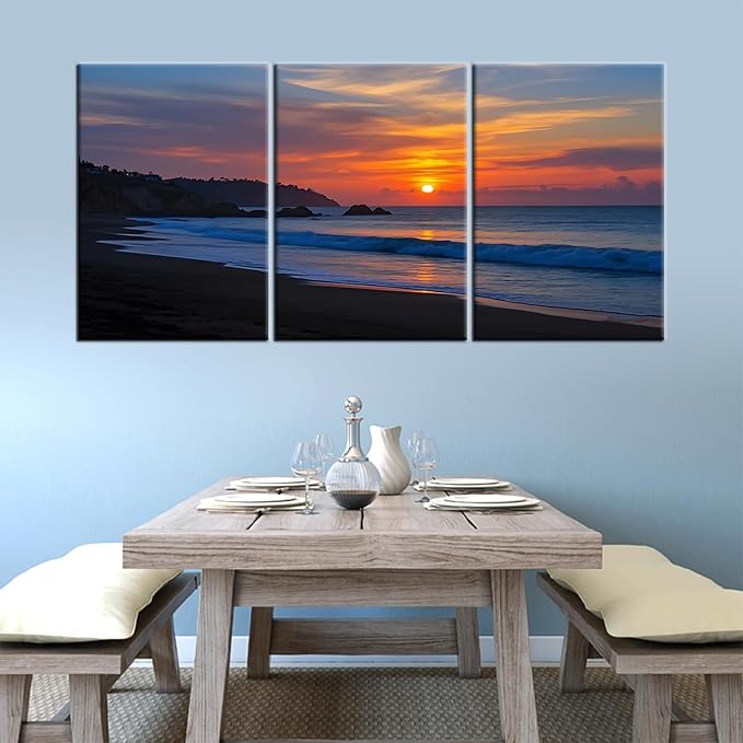Sandy Beach at Dusk Landscape Posters Print for Office Wall Decor Reef Scenery Canvas Wall Art Reef by The Sea Modern Wooden Framed Painting Artwork for Living Room Hotel Ready to Hang [60''Wx28''H]
