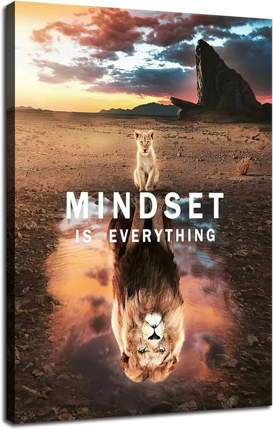 Motivational Canvas Wall Art Mindset is Everything Inspirational Entrepreneur Quotes Poster Small Lion Big Lion Print Artwork Decorate [12''W X 18''H]