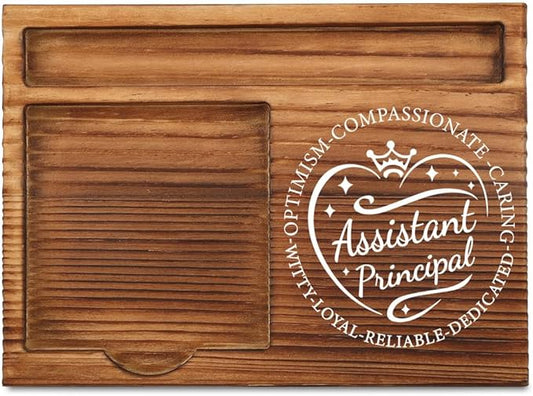THRXOBN Desk Organizer for Assistant Principals & Educational Leaders - Natural Wood with Slots for Notes, Pens, and Small Office Supplies – Practical & Stylish Workspace Solution,WSH23
